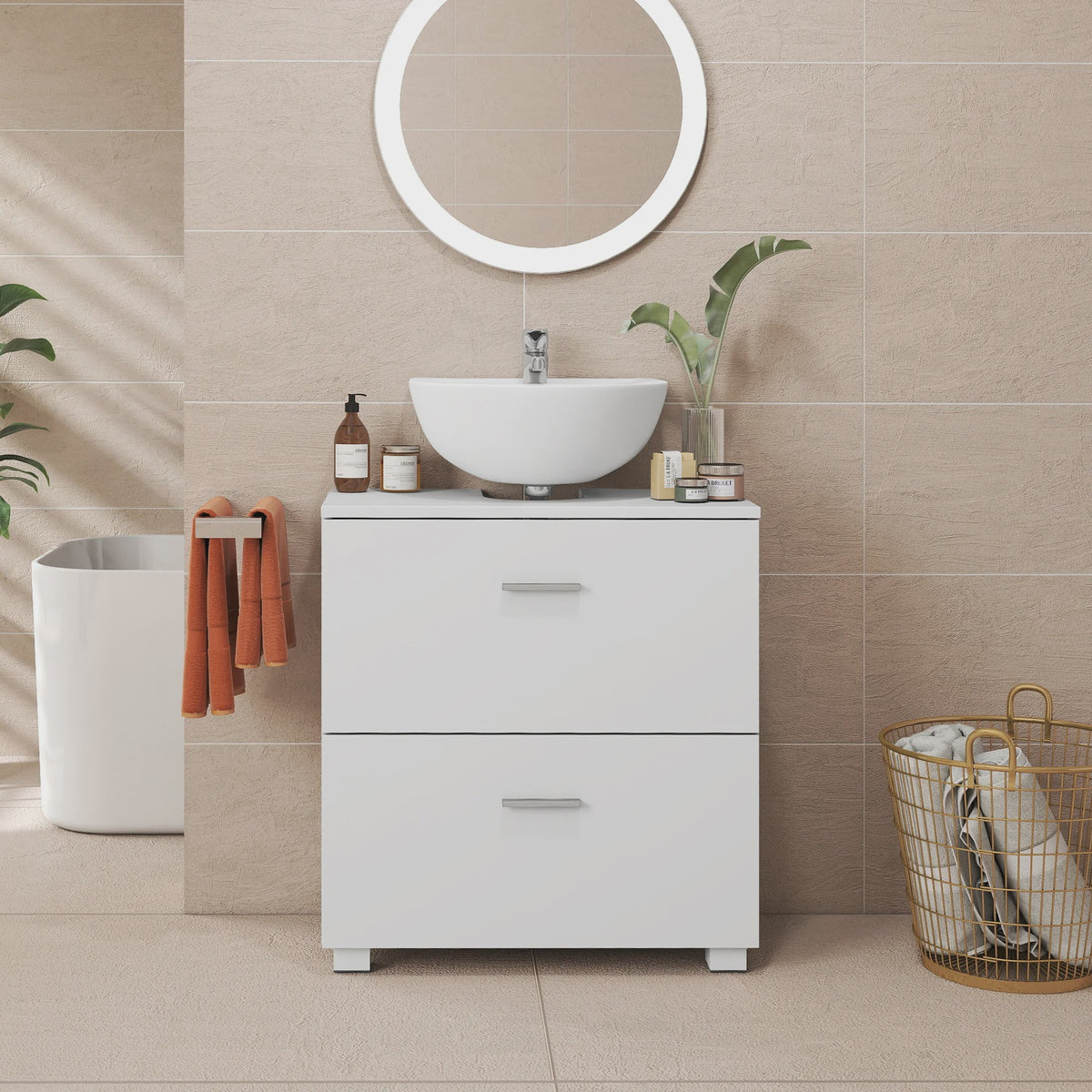 Witte Onderbouw Wastafelkast met 2 Lades - 60x30x63.8 cm