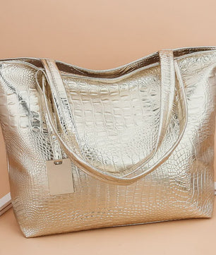 Luxe Dames Handtas Schoudertas Croco Print PU Leer Groot Formaat – Verkrijgbaar in Zilver, Goud, Zwart