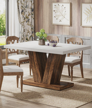 Moderne Eettafel Wit 120x80cm voor 4 Personen - Stijlvolle Keukentafel met Unieke Houten Poot