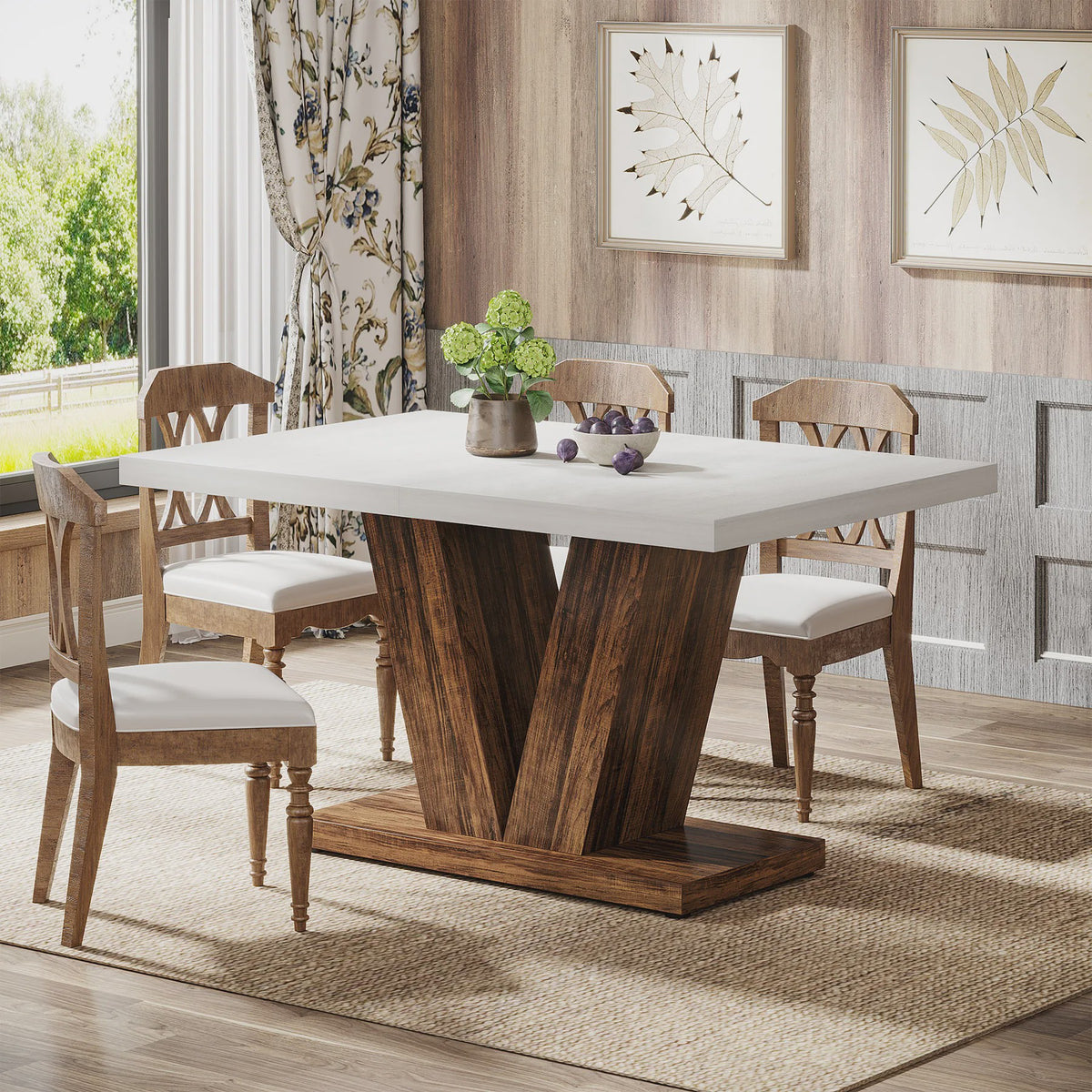 Moderne Eettafel Wit 120x80cm voor 4 Personen - Stijlvolle Keukentafel met Unieke Houten Poot