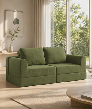Groene 2-zits Slaapbank met Traagschuim | Flanel | 160x80 cm | Futon Sofa voor Woonkamer & Kleine Ruimtes