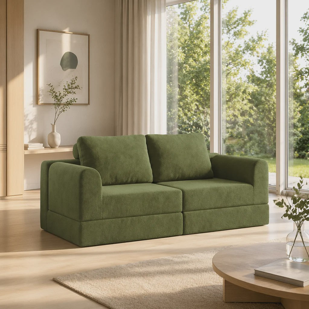 Groene 2-zits Slaapbank met Traagschuim | Flanel | 160x80 cm | Futon Sofa voor Woonkamer & Kleine Ruimtes