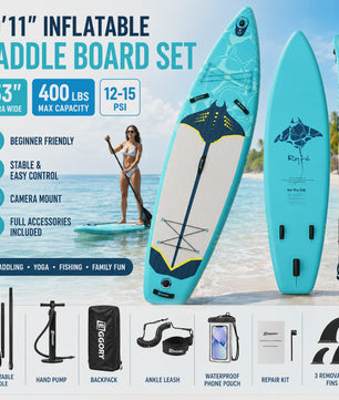 Opblaasbaar Stand Up Paddle Board (SUP) 10'11'' - 33'' Breed - 180kg Capaciteit - Complete Set voor Beginners