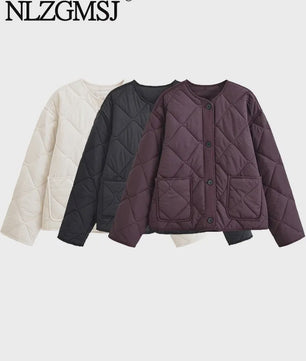 Dames Korte Gewatteerde Jas met Ronde Hals - Stijlvolle Herfst/Winter Casual Jas