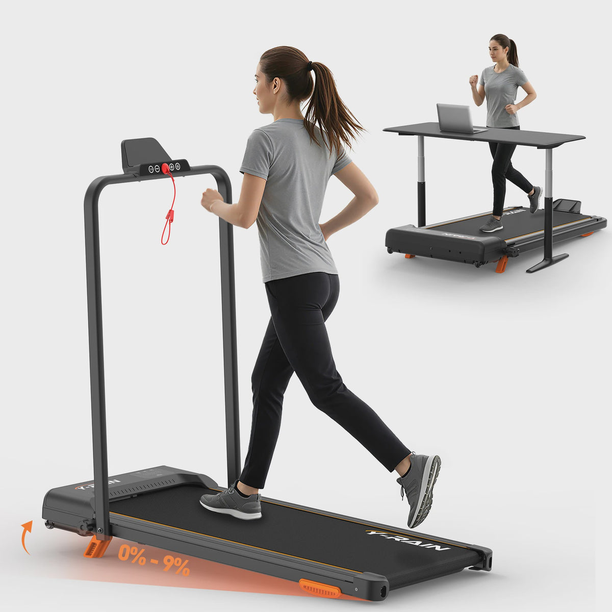 Y-RAIN 3-in-1 Opvouwbare Loopband met 0-9% Incline, 3.0PK Stille Motor, 150kg Belasting, Afstandsbediening