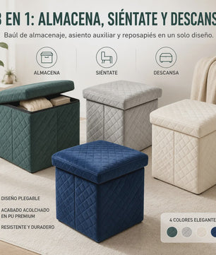 3-in-1 Opvouwbare Fluwelen Opberg Poef met Diamant Design - 38x38x35cm