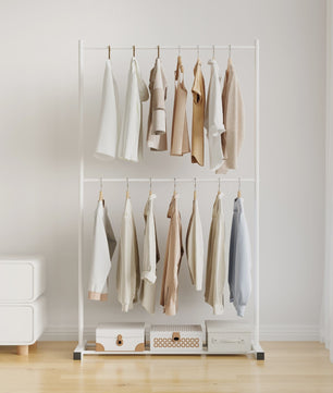 Stabiele Kledingrek Dubbellaags - Multifunctioneel & Nordic Stijl - Zwart, Wit, Goud