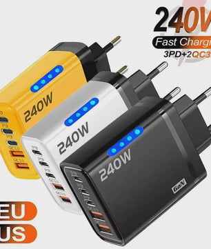 240W GaN 5-Poorts Snellader | USB-C PD & QC 3.0 | EU/US Stekker