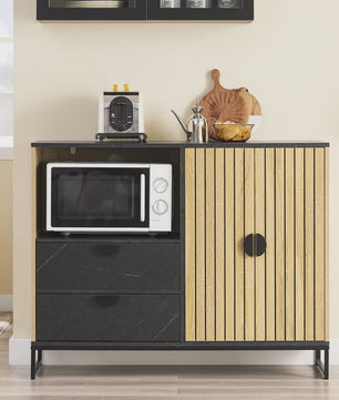 SoBuy Keuken Dressoir met Magnetronnis en Deuren - Eiken/Zwart 107x40x85cm