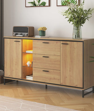Modern Dressoir Zwart met Houtlook - 3 Lades & Opbergruimte