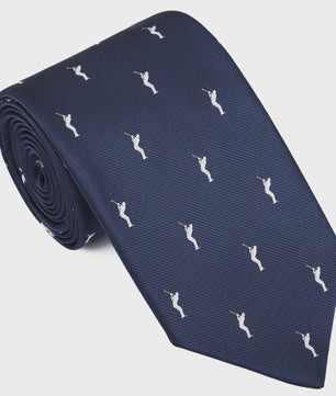 Navy Blauwe Heren Stropdas met Golfspeler Patroon - 146cm