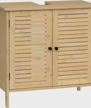 Bamboe Onderbouw Kast Badkamer 60x30x60cm met 2 Deuren en Verstelbare Plank