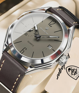 POEDAGAR Herenhorloge Leer - Zakelijk & Casual Kwarts Horloge met Datum & Waterdicht