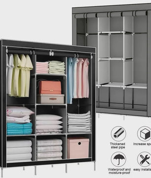 Draagbare Kledingkast Organizer - Opvouwbare Opbergkast met Stangen en Legplanken (126x44x170cm)