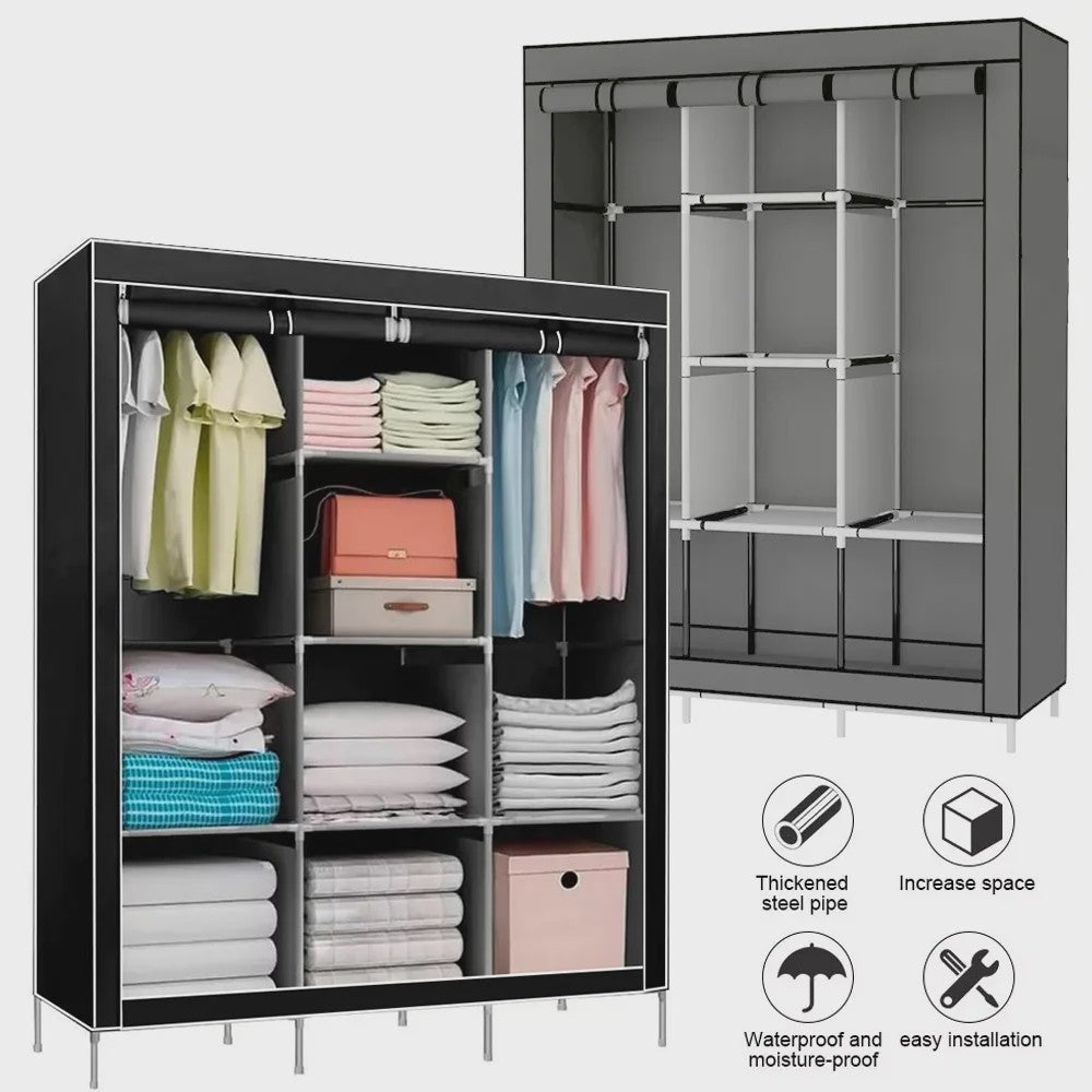 Draagbare Kledingkast Organizer - Opvouwbare Opbergkast met Stangen en Legplanken (126x44x170cm)