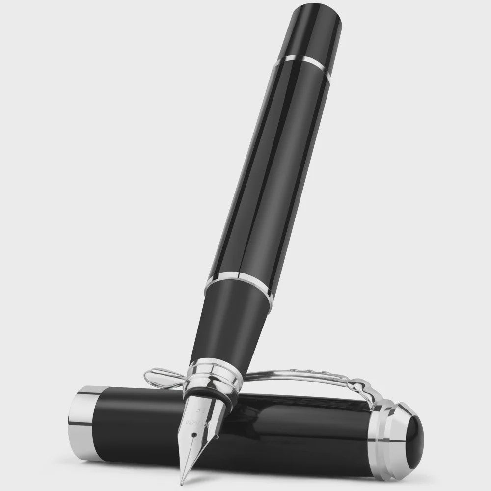 Luxe Zwarte Metalen Vulpen met Extra Fijne 0.38mm Penpunt - Ideaal voor Kalligrafie & Cadeau