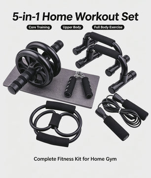 7-delige Home Workout Set: Springtouw, Handknijper, Push-up Bars & Buikroller