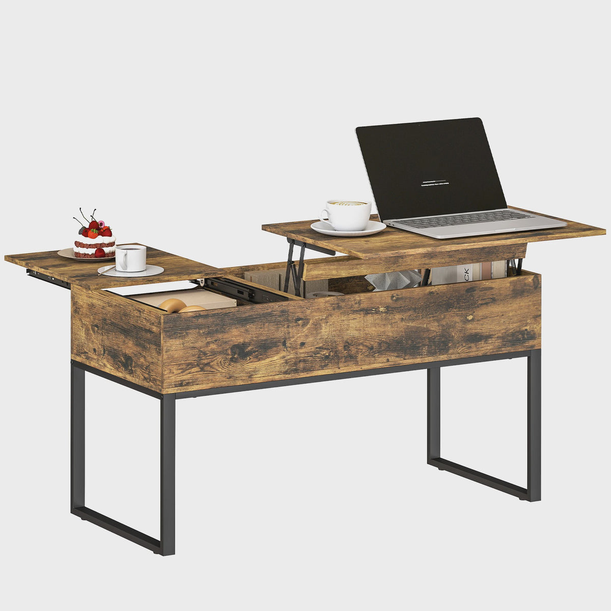 Verstelbare Salontafel met Schuifblad en Soft-Close Sluiting - Rustiek Bruin