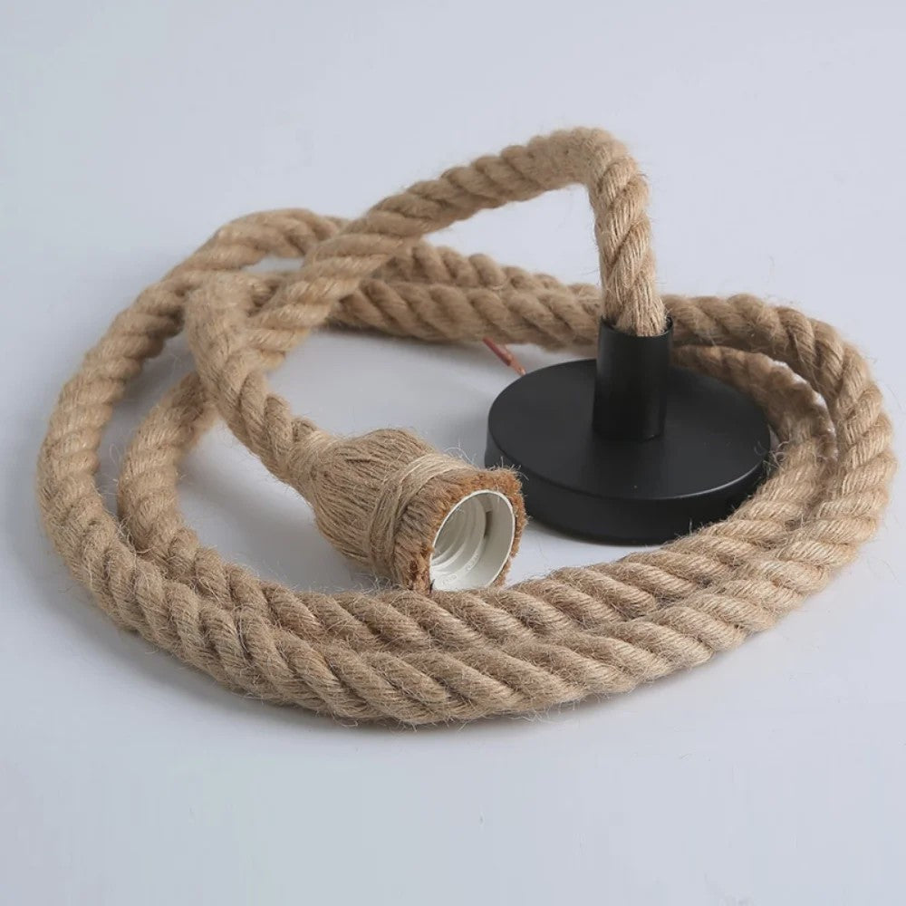 Retro Houten Touw Hanglamp - Vintage Industrieel Design met E27 Fitting