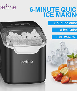 LOEFME IJsmachine Desktop - Snel 12kg/dag, 8 ijsblokjes per 6 min, Zelfreinigend, Draagbaar voor Huis, Camping & Feest