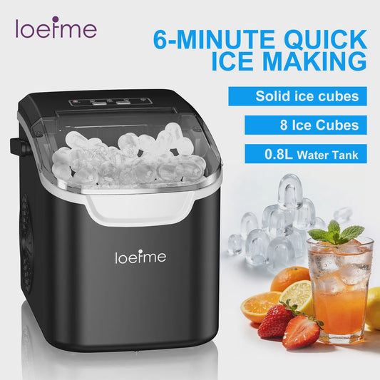 LOEFME IJsmachine Desktop - Snel 12kg/dag, 8 ijsblokjes per 6 min, Zelfreinigend, Draagbaar voor Huis, Camping & Feest
