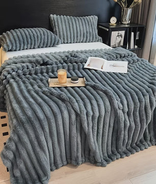Luxe Verdikte Flanel Deken met Brede Strepen - Multifunctioneel voor Bank, Bed & Dutjes