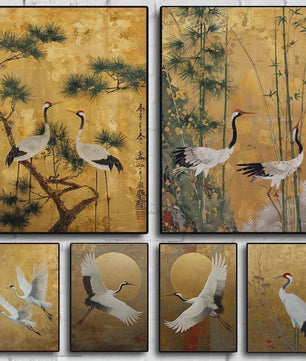 Elegante Japanse Kraanvogels Poster - Aziatische Wanddecoratie op Canvas
