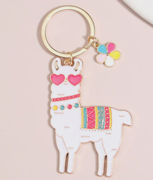 Schattige Alpaca Sleutelhanger met Hart & Bloem - Emaille Hanger voor Dames & Heren Handtas Accessoire