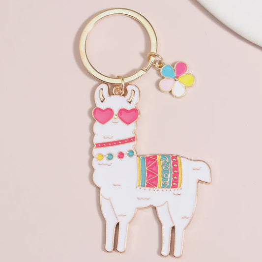 Schattige Alpaca Sleutelhanger met Hart & Bloem - Emaille Hanger voor Dames & Heren Handtas Accessoire