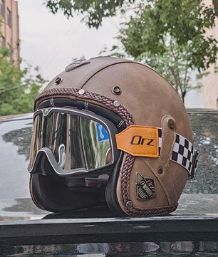 Retro Open 3/4 Motorhelm PU Leer - Stijlvol & Veilig met DOT Keurmerk