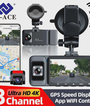 4K 3-Kanaals Dashcam met Infrarood Interne Camera, WIFI, GPS & Parkeermodus - 3'' LCD