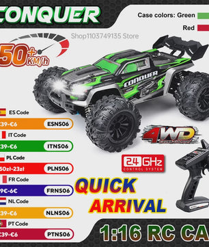 WLtoys 16102 1:16 RC Monster Truck - 50KM/H High Speed 4WD Off-Road Auto met LED