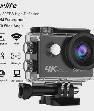 Ourlife 4K Action Camera Ultra HD 16MP met WiFi, 30M Waterdicht & 170° Groothoek