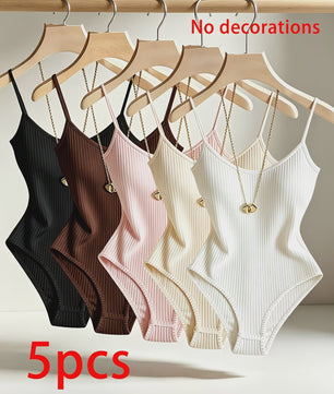 5-delige Set Elegante Dames Ribbed Bodysuits - Camisole Backless
