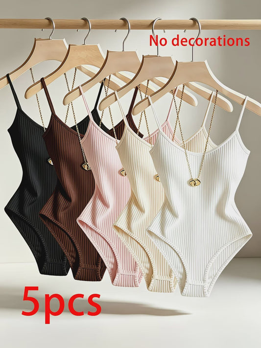 5-delige Set Elegante Dames Ribbed Bodysuits - Camisole Backless