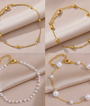 Gouden Anklet met Kralen en Bedels - Roestvrij Staal - Zomerse Strandjuwelen
