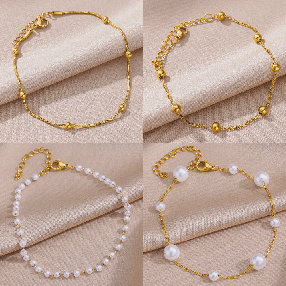 Gouden Anklet met Kralen en Bedels - Roestvrij Staal - Zomerse Strandjuwelen