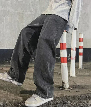 Streetwear Jeans Heren: Loose Fit, Wide Leg, Koreaanse Stijl - Zwart & Lichtblauw