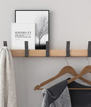 Nordic Wandkapstok met 5 Verstelbare Aluminium Haken - Hout & Metaal