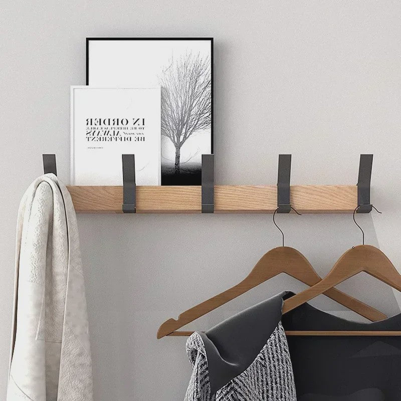 Nordic Wandkapstok met 5 Verstelbare Aluminium Haken - Hout & Metaal