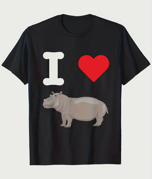 Herenshirt 'I Love Hippos' - Zwart, Casual T-shirt met Nijlpaard Design