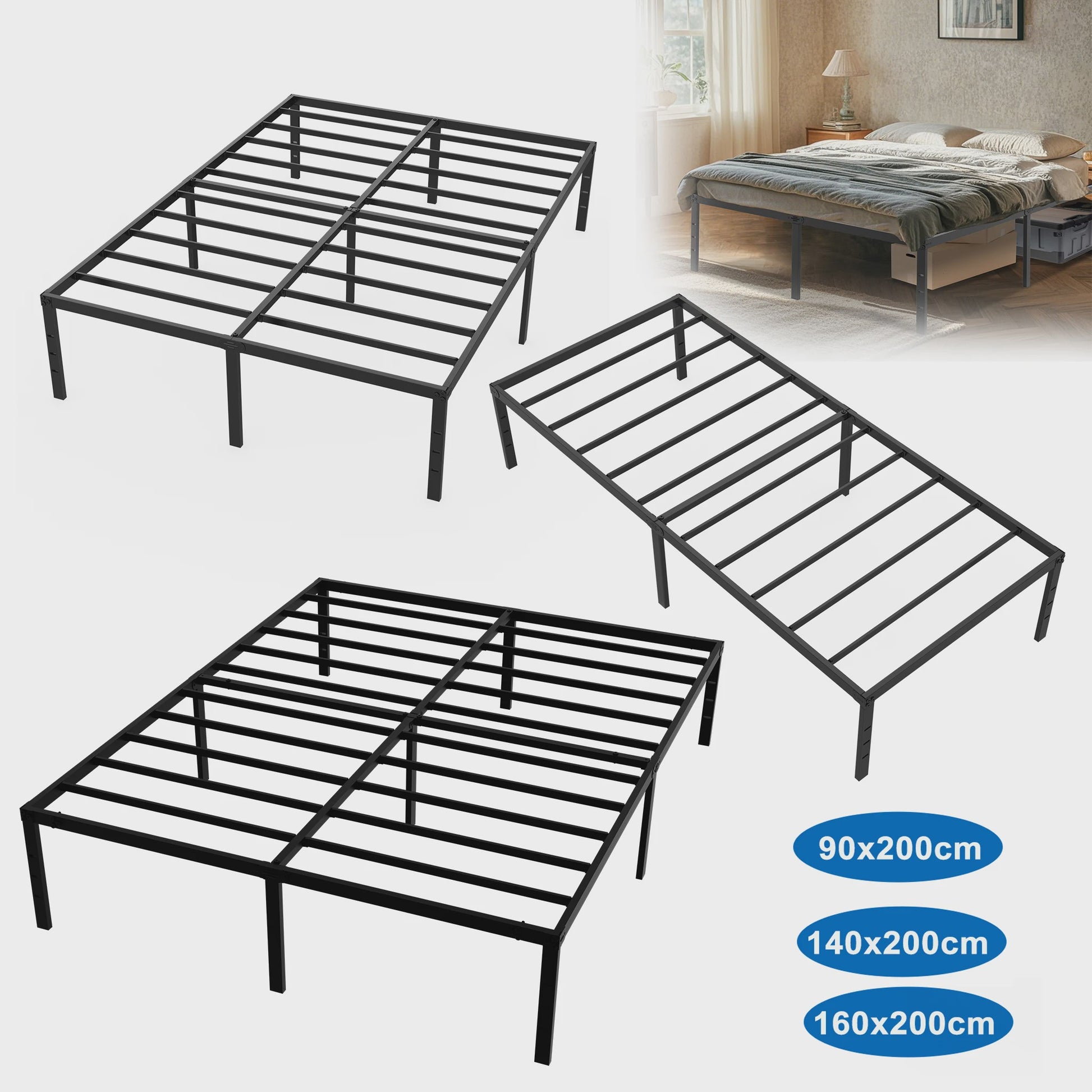 Robuust Metalen Bedframe met Lattenbodem - 37.5cm Opbergruimte