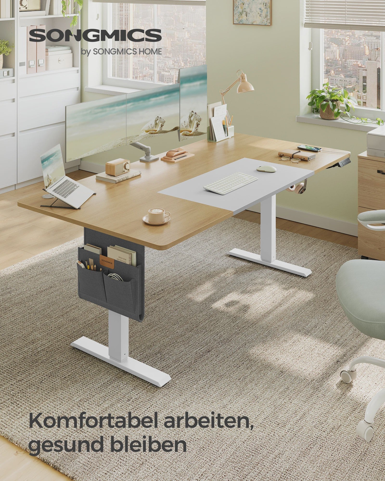 SONGMICS Elektrisch In Hoogte Verstelbaar Bureau 180x80 cm met USB-C en Geheugenfunctie
