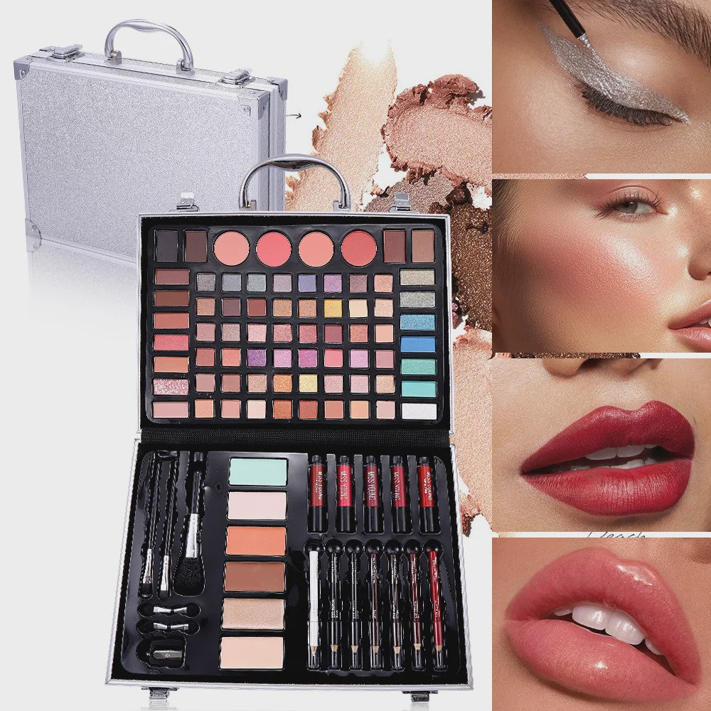 Professionele Make-up Koffer: Alles-in-één Palet met Oogschaduw, Blush & Lippenstift