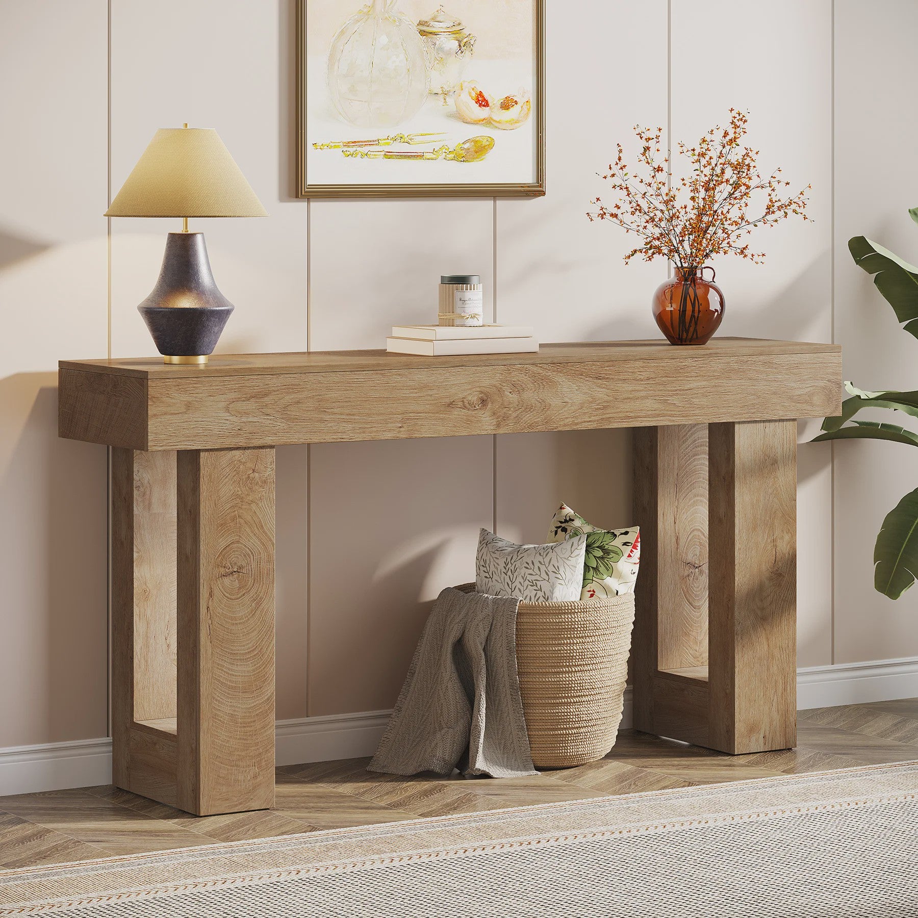 Landelijke Console Tafel 160 cm - Houten Halmeubel voor Achter de Bank