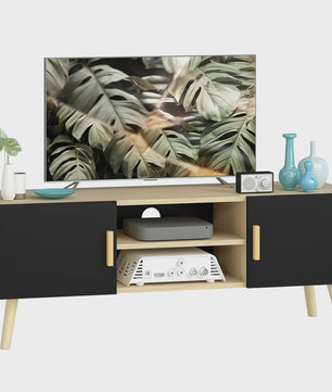 HOMCOM Furniture TV Furniture TV drink TV bench up to 50 inch with shelves, 2 closets and cable passes for living room, bedroom, 110x42 cm, oak and black
