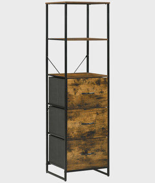 Industrieel Opbergmeubel met Planken en 3 Stoffen Lades - 44x40x155 cm
