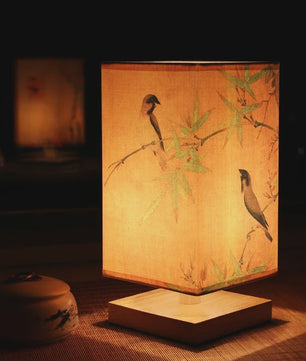 Vintage Houten Tafellamp met Chinees Landschapsschildering - Sfeervolle Decoratie