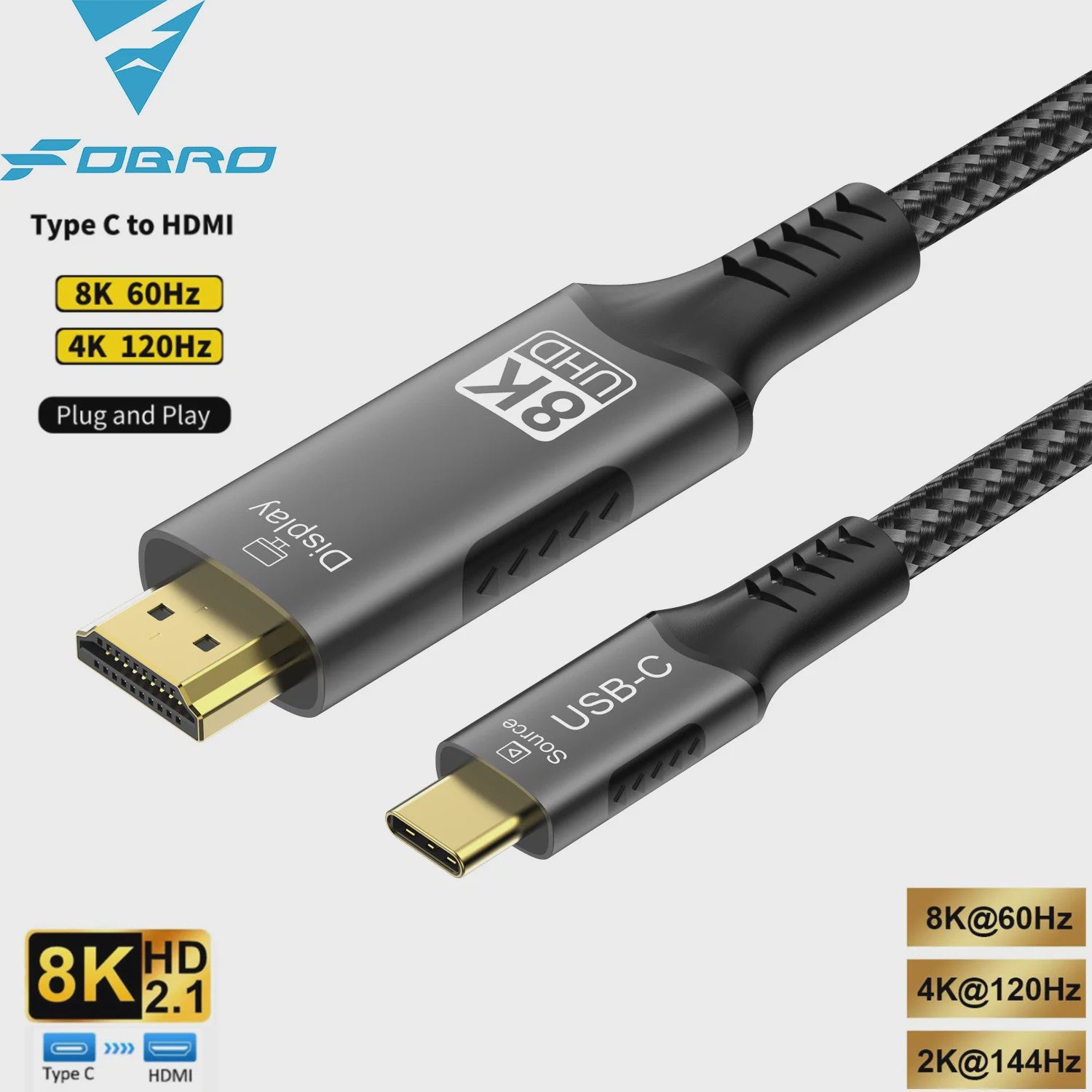 USB-C naar HDMI Kabel 8K 60Hz 4K 120Hz - Adapter voor MacBook, iPad & TV