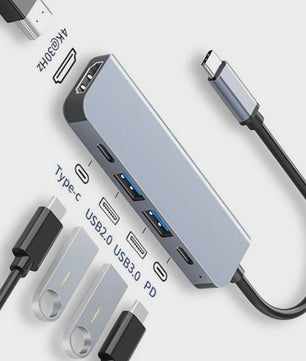 USB-C Hub met 4K HDMI, 3x USB 3.0, PD Laden & SD Kaartlezer